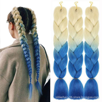 Low Price 24 Inch Ombre Blue Pink Green PROTECTIVE STYLE LIGHTWEIGHT Jumbo Braids Hair Easy Braiding Synthetic Hair Extensions